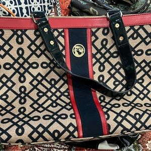 Spartina Navy, red and cream/tan shoulder tote/purse. Like new, beautiful bag
